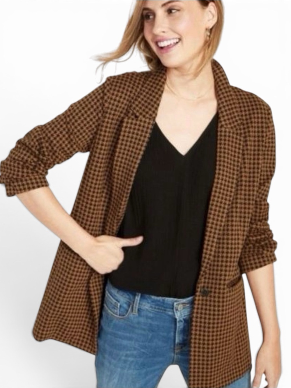 Old Navy Brown Houndstooth Blazer Jacket